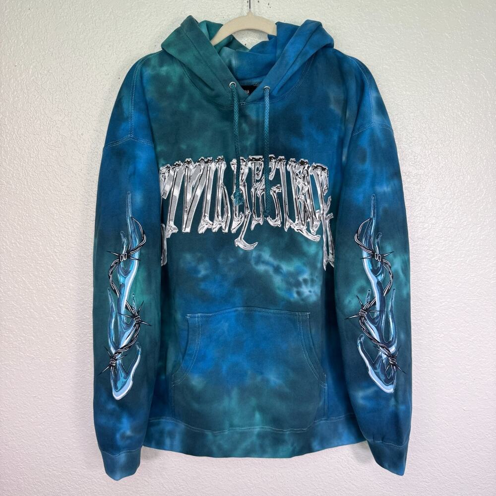 Civil Regime Hoodie Mens Large Blue Tie Dye Barbed Wire Graphic Pullover Sweater